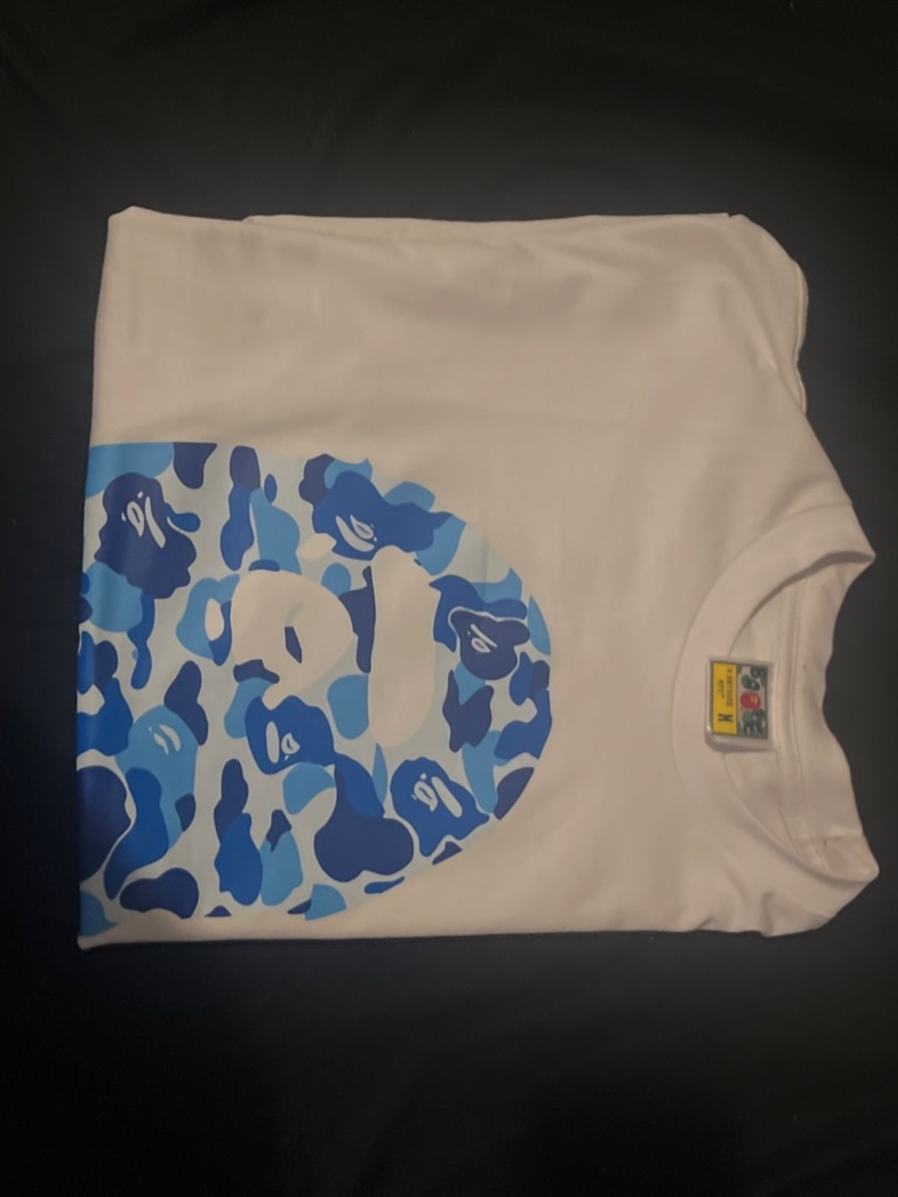 BAPE Kids White Tee with Blue Camo Ape Head